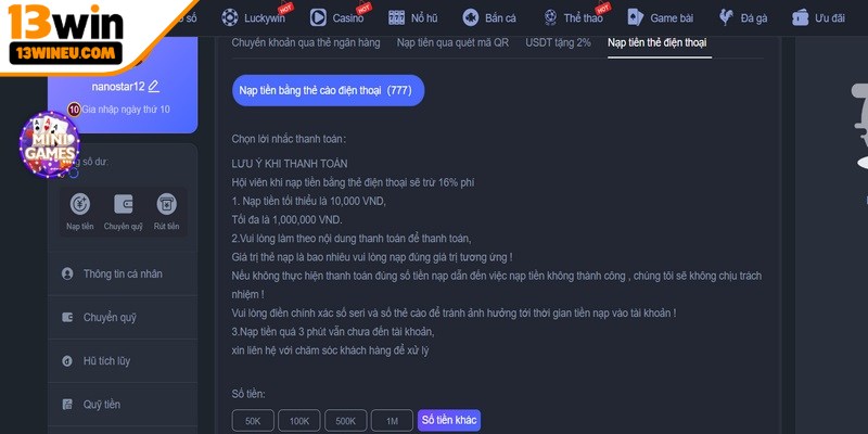 Nạp tiền qua thẻ cào là phương án tối ưu cho giá trị nhỏ